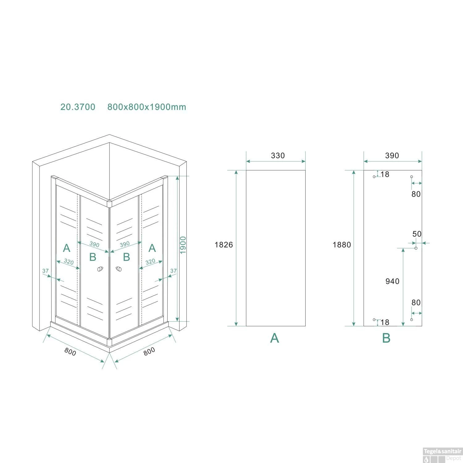 Douchecabine Wiesbaden Aktie Hoekinstap 80x80x190 Cm 5mm Helder Glas - Afbeelding 3