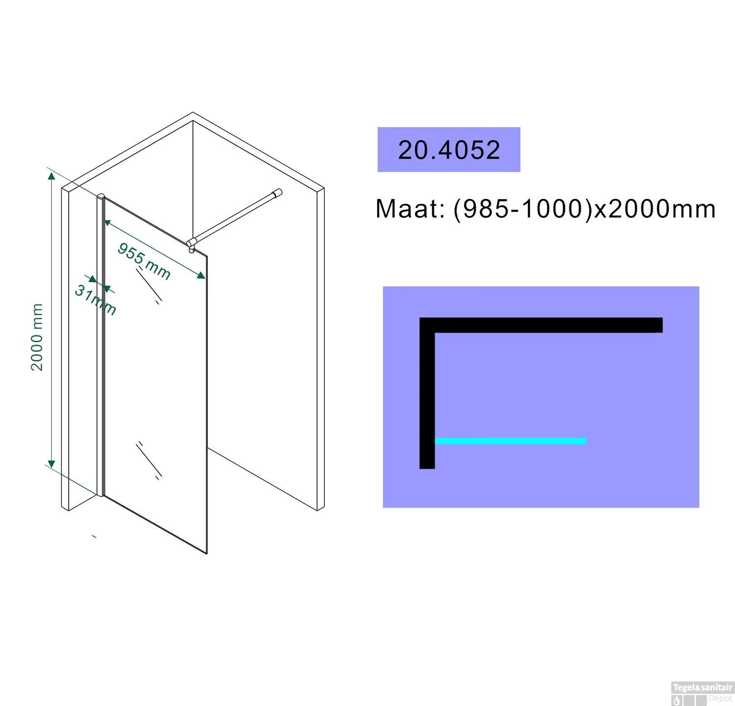 ACTIE Wiesbaden Douchewand 8mm 100X200cm | Nano Coating | Helder | Inloopdouche - Afbeelding 6