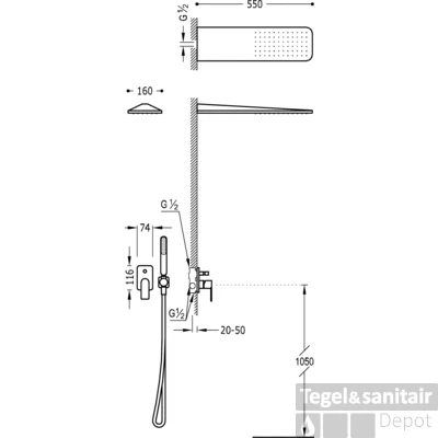 Tres Loft Inbouwd Met Doucheset Met Geintegreerde Mengkraan Chroom 20018005 - Afbeelding 2