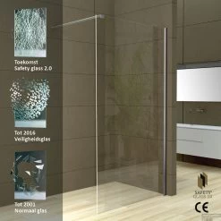 Wiesbaden Safety Glass 2.0 Inloopdouche + Muurprofiel 1000x2000 10mm NANO Glas