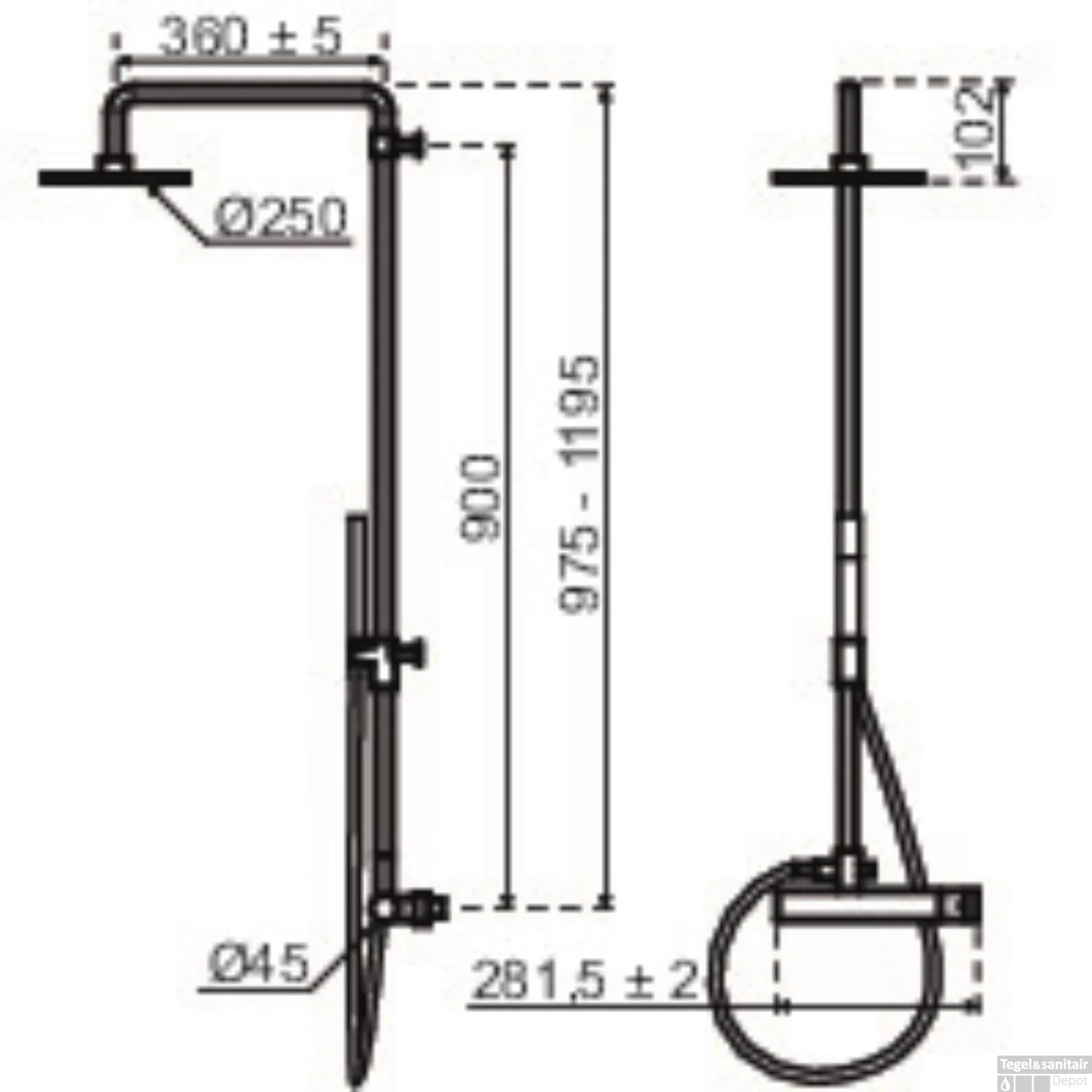 Opbouw Regendoucheset Qisani Flow Thermostatisch Geborsteld RVS - Afbeelding 2