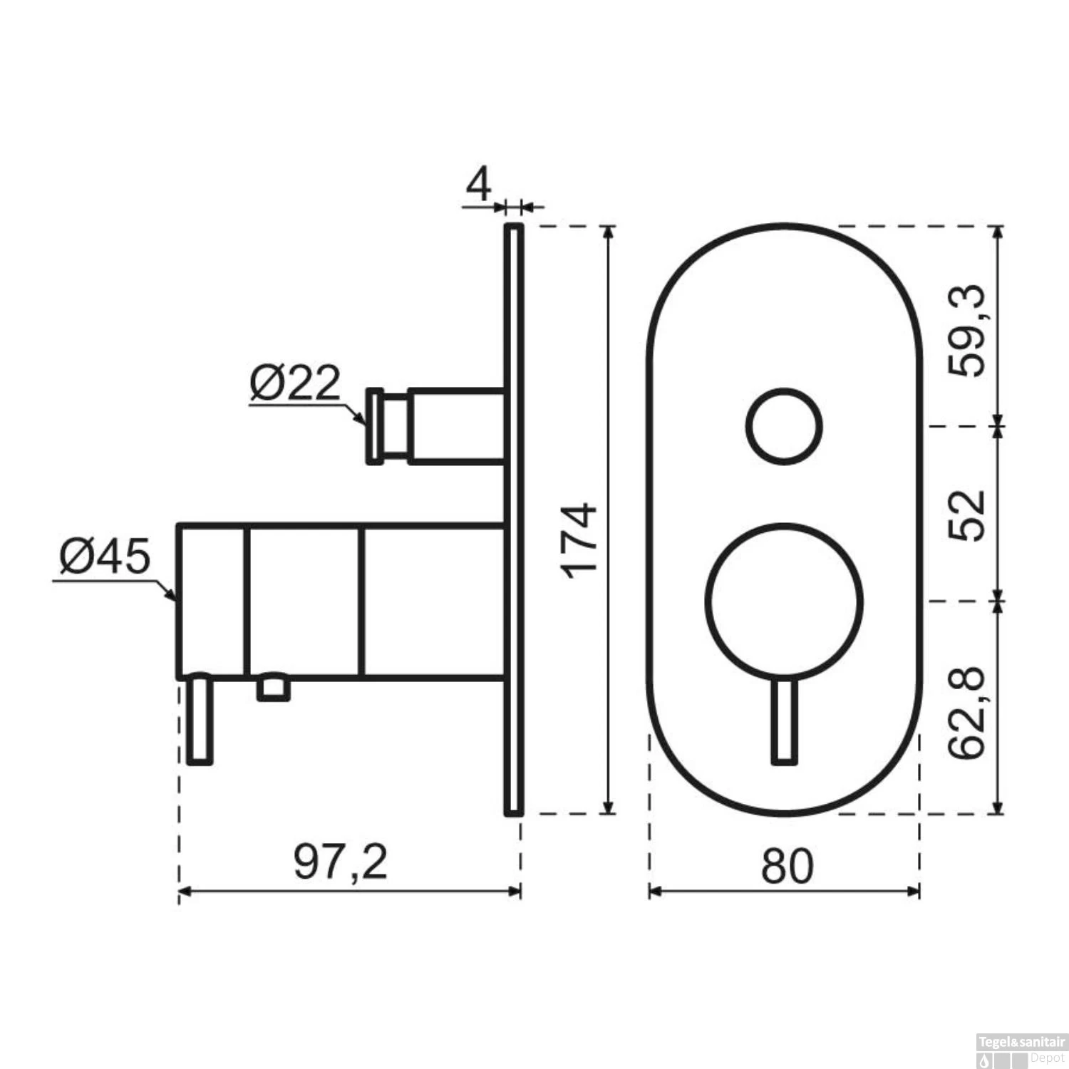 Inbouwkraan Qisani Flow Thermostatisch 2-weg Ovaal Geborsteld Goud - Afbeelding 2