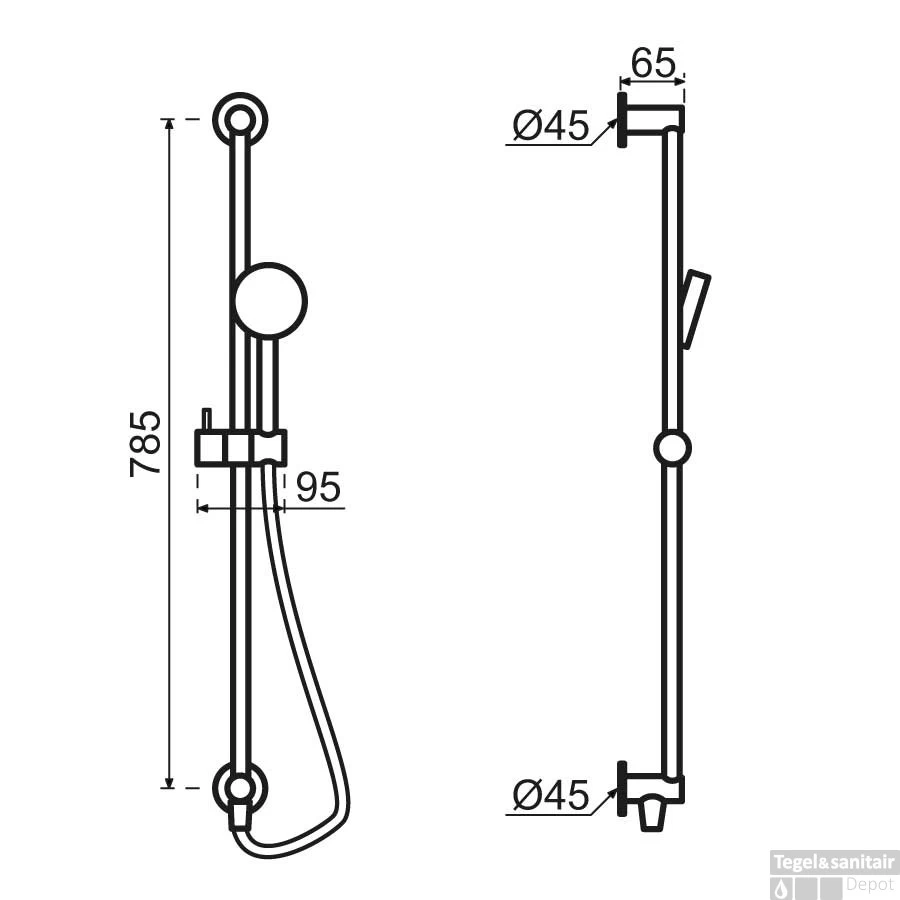 Regendoucheset Qisani Flow Inbouw 2-weg Zonder Plaat Geborsteld Gun Metal - Afbeelding 4