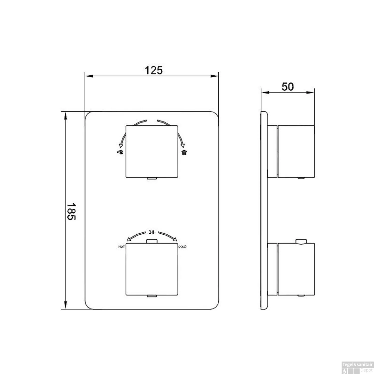 Thermostatische Inbouw Regendouche Set Wiesbaden Type 105 Plafondarm 20 Cm Vierkant Incl. Inbouwdeel - Afbeelding 5
