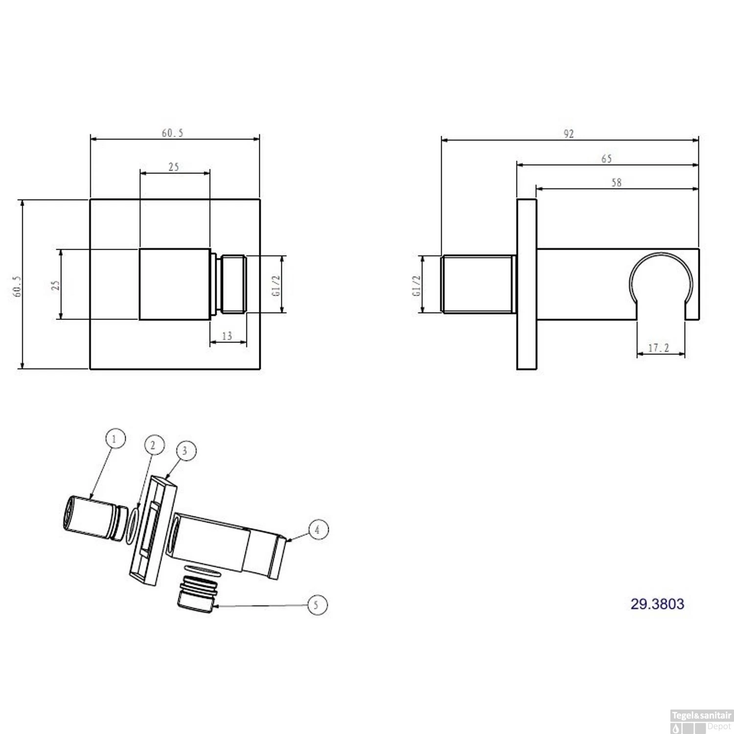 Thermostatische Inbouw Regendouche Set Wiesbaden Type 105 Plafondarm 20 Cm Vierkant Incl. Inbouwdeel - Afbeelding 7