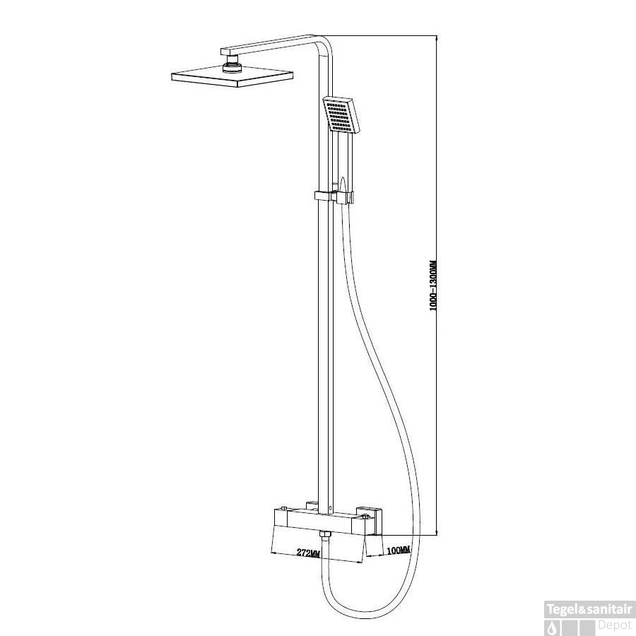 Douche Opbouwset Wiesbaden Rombo Eco 20cm Chroom + Thermostaatkraan - Afbeelding 2