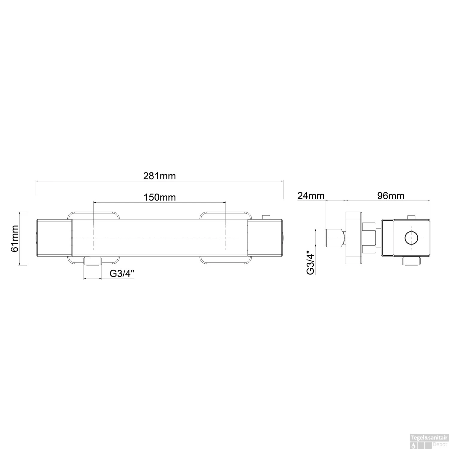 Douchethermostaat Eco Rombo 28cm Chroom - Afbeelding 2