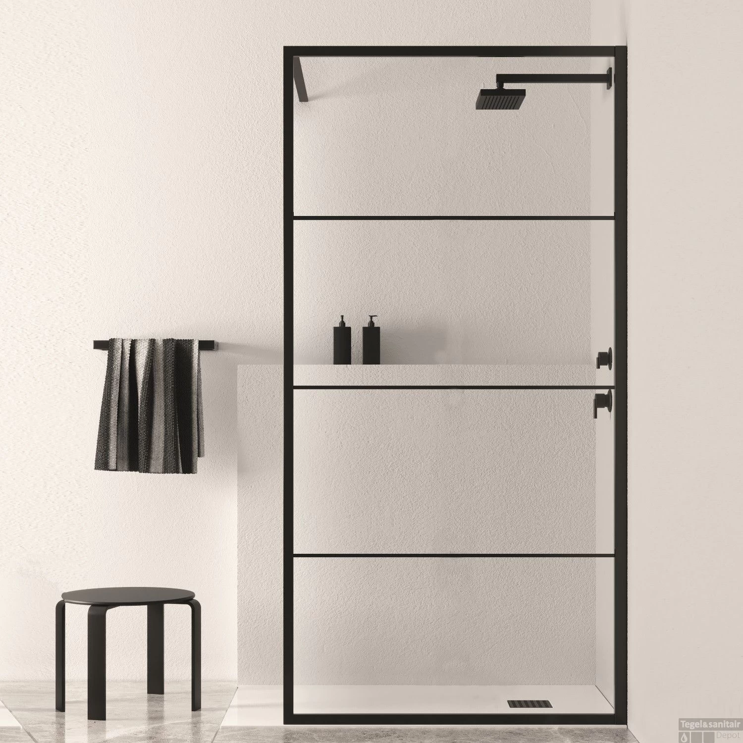 BWS Inloopdouche Frame 45x200 Cm 8mm NANO Glas Mat Zwart Raster - Afbeelding 2