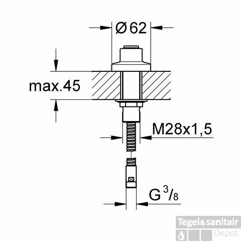 Grohe Universeel Badrandmontage Voor Handdouche Met Slang 200 Cm. Chroom - Afbeelding 3