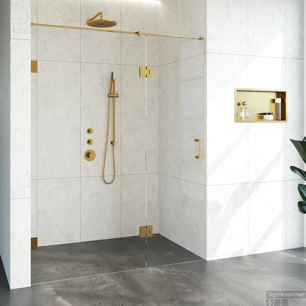 Nisdeur Compleet Just Creating Profielloos 2-Delig (Draaideur Bevestigd Op Inloopwand) 160x200 Cm 100/60 Goud - Afbeelding 2