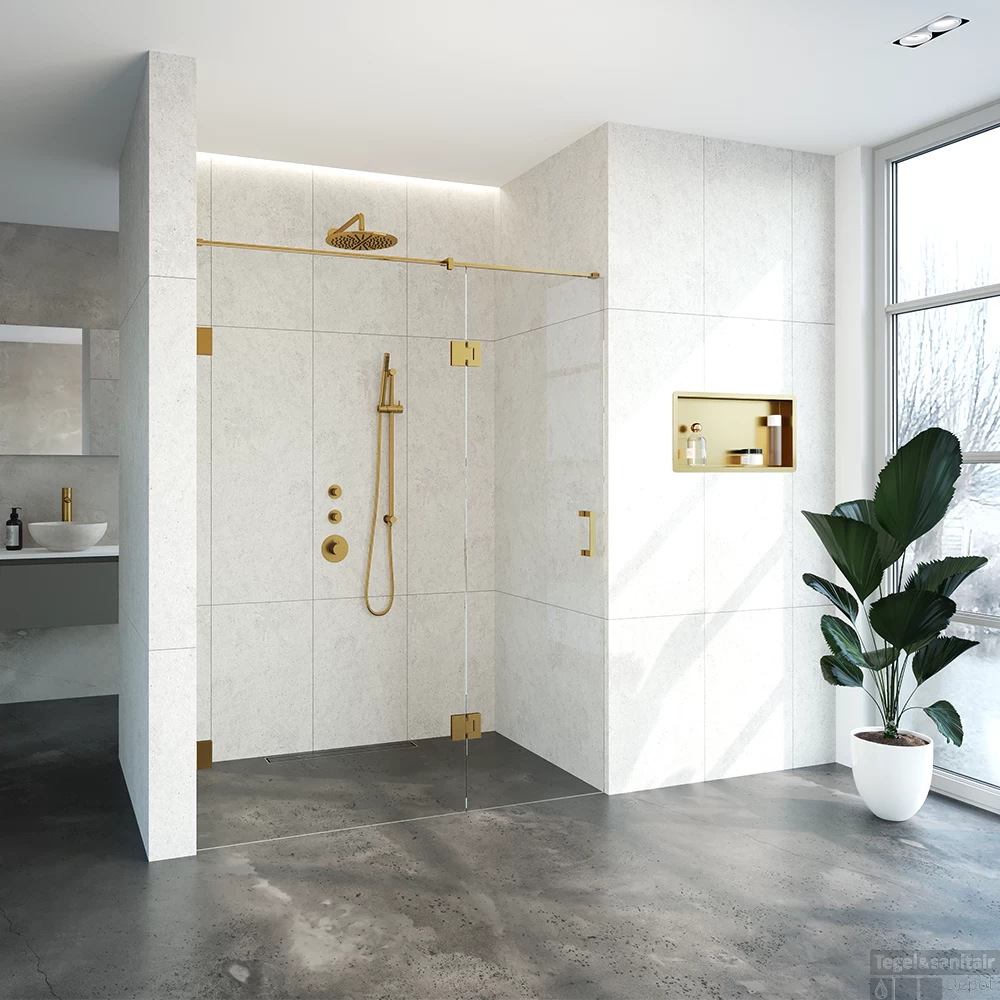 Nisdeur Compleet Just Creating Profielloos 2-Delig (Draaideur Bevestigd Op Inloopwand) 160x200 Cm 100/60 Goud