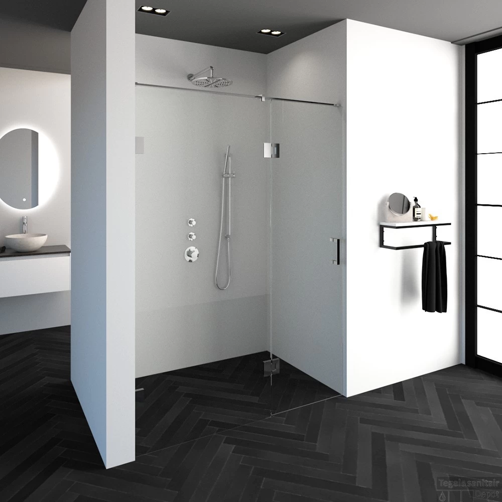 Nisdeur Compleet Just Creating Profielloos 2-Delig (Draaideur Bevestigd Op Inloopwand) 150x200 Cm 90/60 Chroom