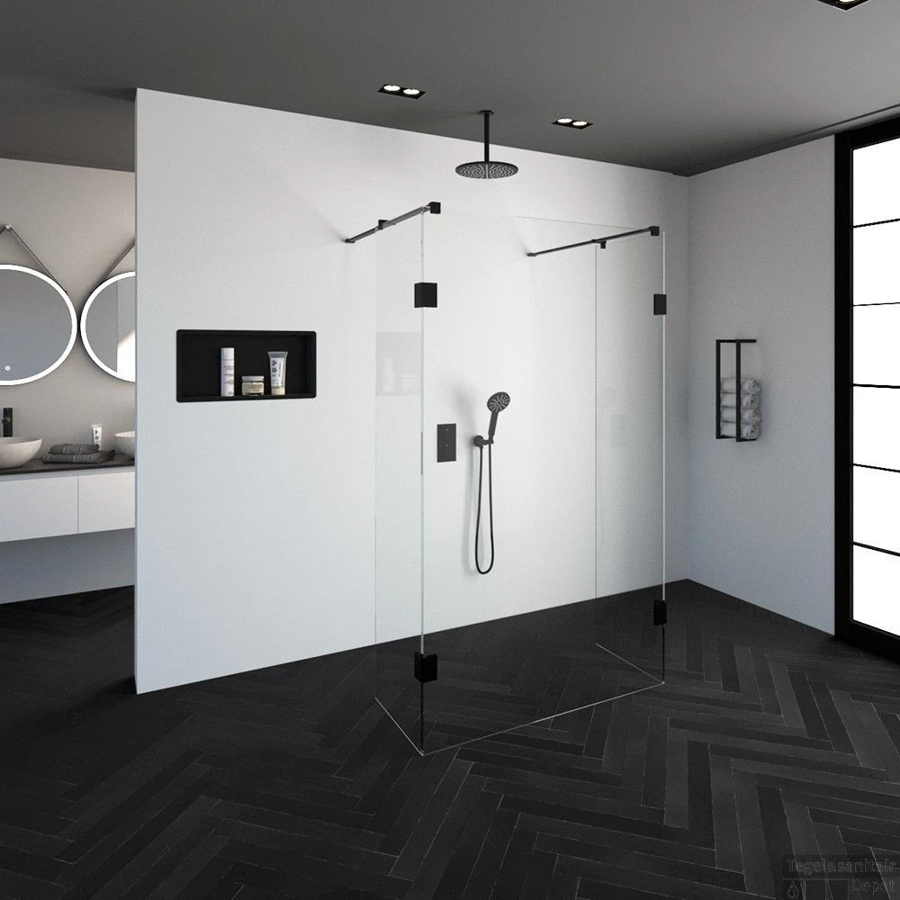 Doorloopdouche Compleet Just Creating Profielloos 120x200 Cm 120/50/50 Mat Zwart - Afbeelding 2