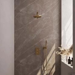 Regendoucheset Inbouw Brauer Gold Edition Thermostatisch 20cm Met 3-Weg Omstelling, Wandarm En Staaf Handdouche Geborsteld Goud
