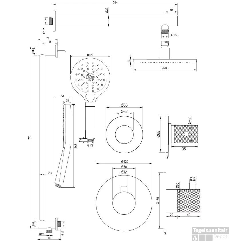 Regendoucheset Inbouw Brauer Copper Carving Thermostatisch 20cm Met Wandarm, Glijstang En Handdouche 3-Standen Losse Stopkranen Geborsteld Koper - Afbeelding 10