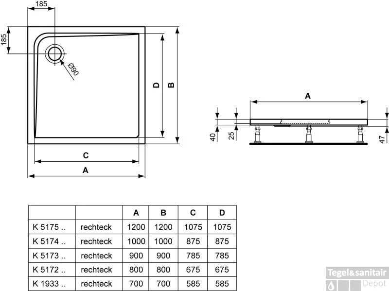 Ideal Standard Ultra Flat Douchebak 120 X 120 X 4 Cm. Wit - Afbeelding 2