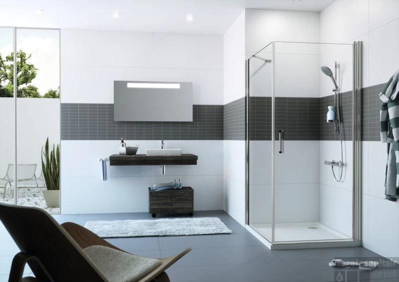 Huppe Classics 2 2-dlg. Hoekinstap 90/90x200 Cm. Matzilver-helder Glas - Afbeelding 2