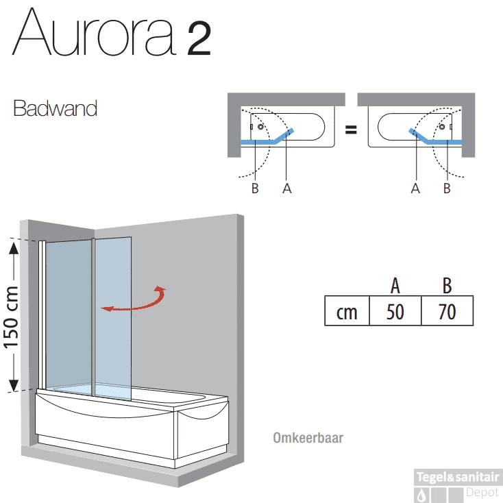 Badklapwand Novellini Aurora 2 Delig 120x150cm 6mm NANO Coating - Afbeelding 2