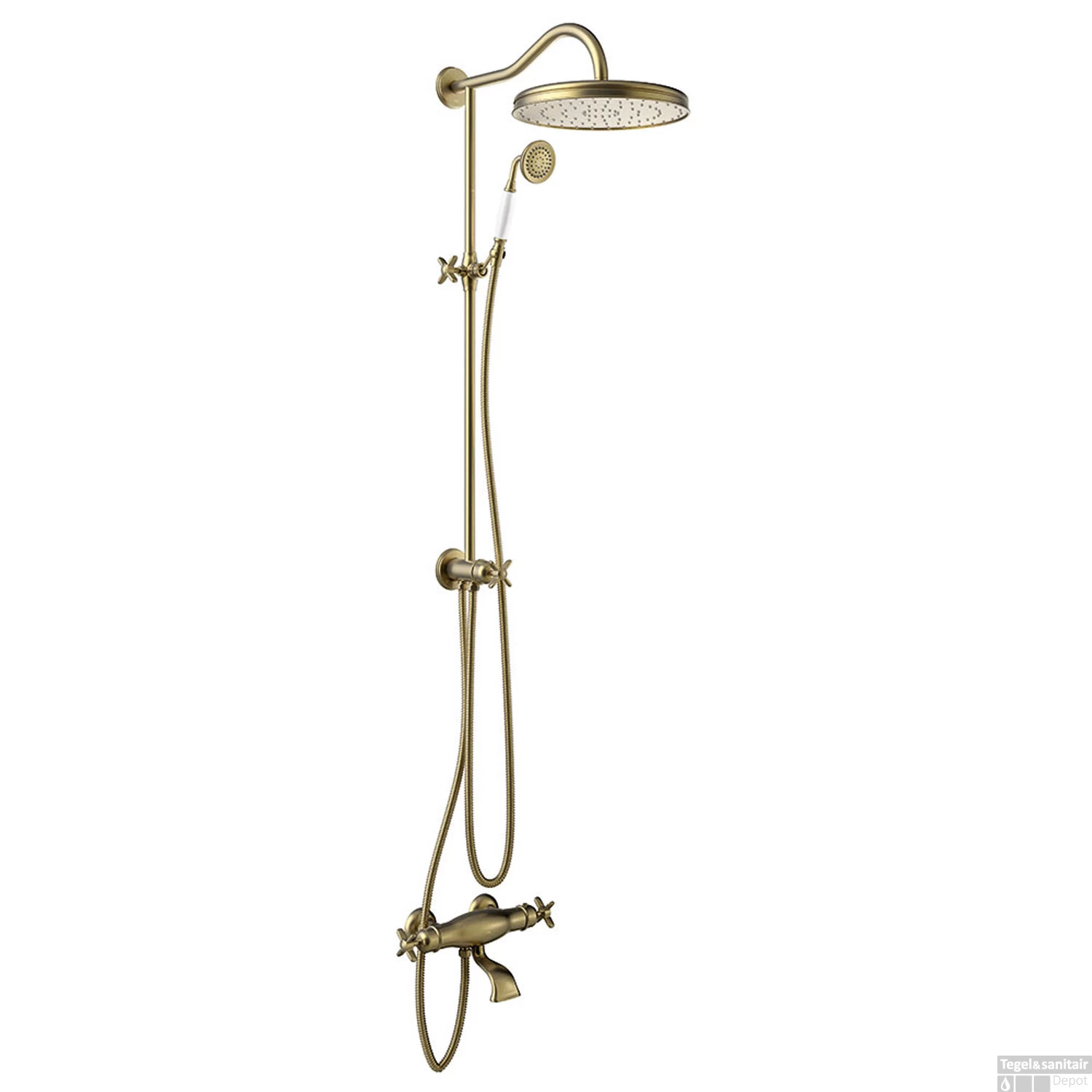 Badkraan Tres Clasic Thermostatisch Incl. Doucheset En Handdouche Verouderd Messing