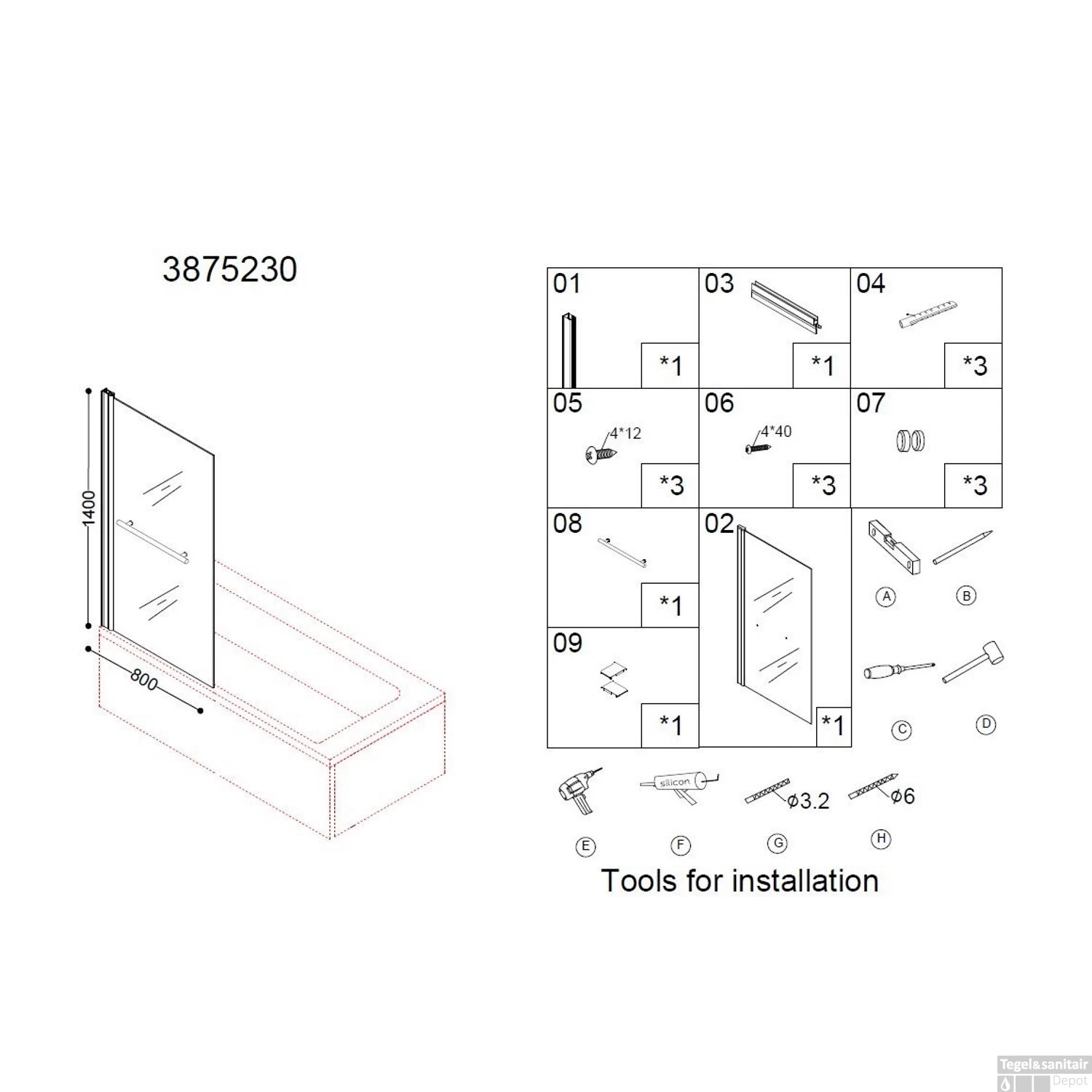 Badwand Best Design Erico 80x140 Cm Met Handdoekbeugel NANO Veiligheidsglas 6mm - Afbeelding 5