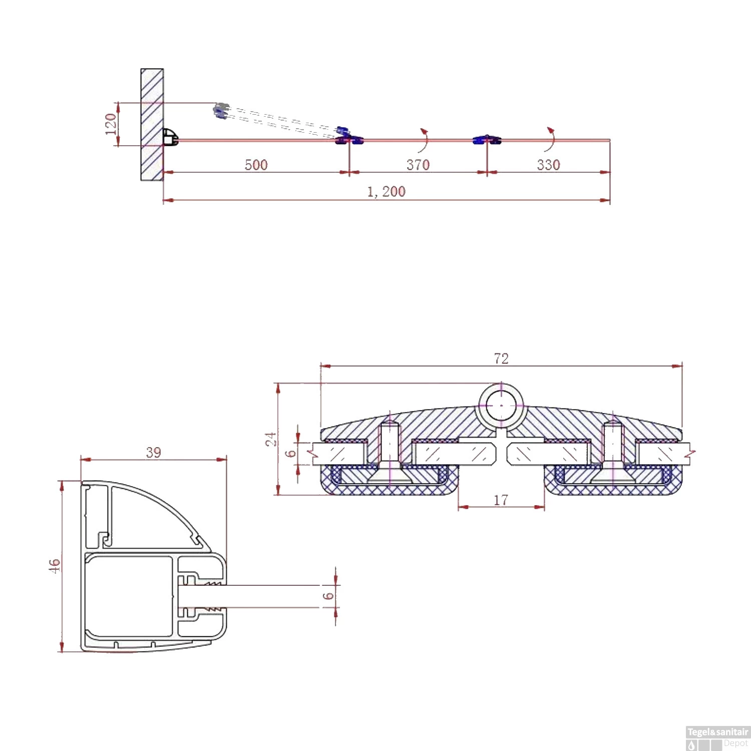 Badwand Boss & Wessing Bibi Recht 120x140cm Scharnierend 3-delig Omkeerbaar 6mm - Afbeelding 3