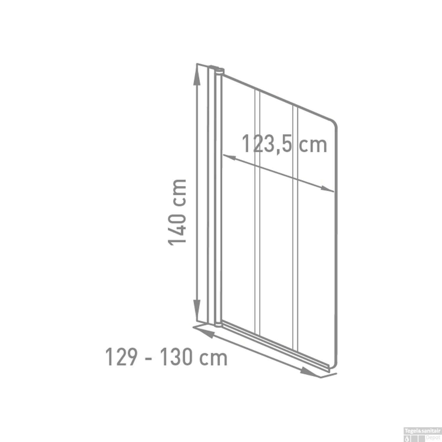 Badwand VM Go Malia 3-delig 130x140cm Scharnierend Chroom Profiel 5mm Veiligheidsglas - Afbeelding 2