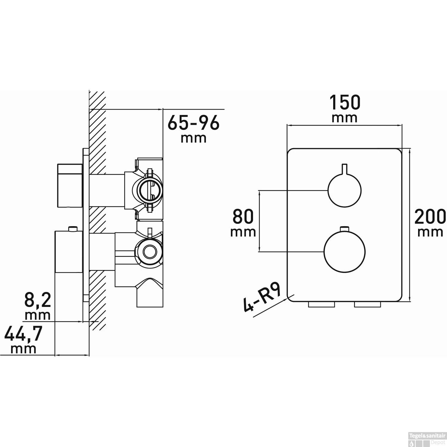Boss & Wessing Douchekraan Inbouw Bad Douche Met Omsteller En Temperatuurregeling Chroom - Afbeelding 2