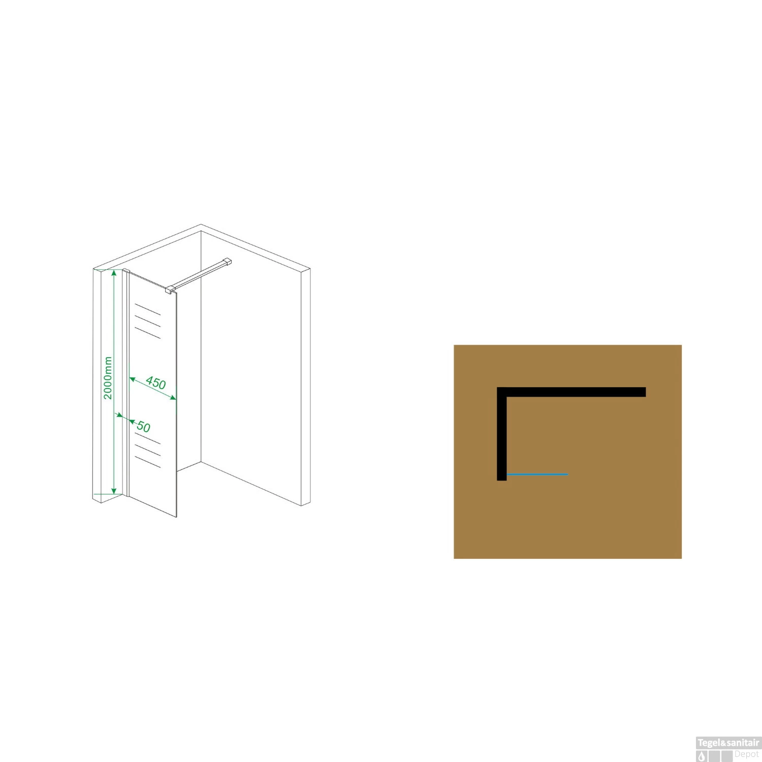 BWS Apollo Inloopdouche Met Muurprofiel 50x200cm Nano Glas 10mm - Afbeelding 4