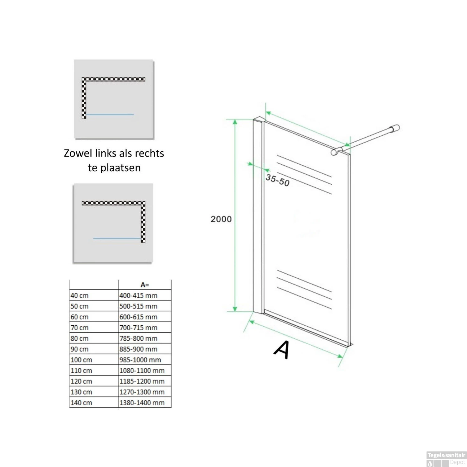 BWS Eco Inloopdouche Met Muurprofiel 60x200cm 8mm NANO Coating - Afbeelding 4