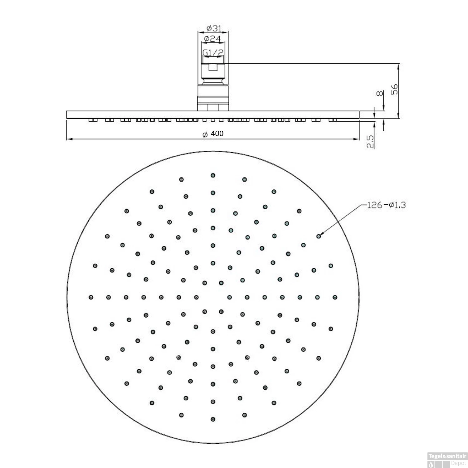 BWS Hoofddouche Luxe Rond 40x40 Cm Mat Zwart - Afbeelding 2
