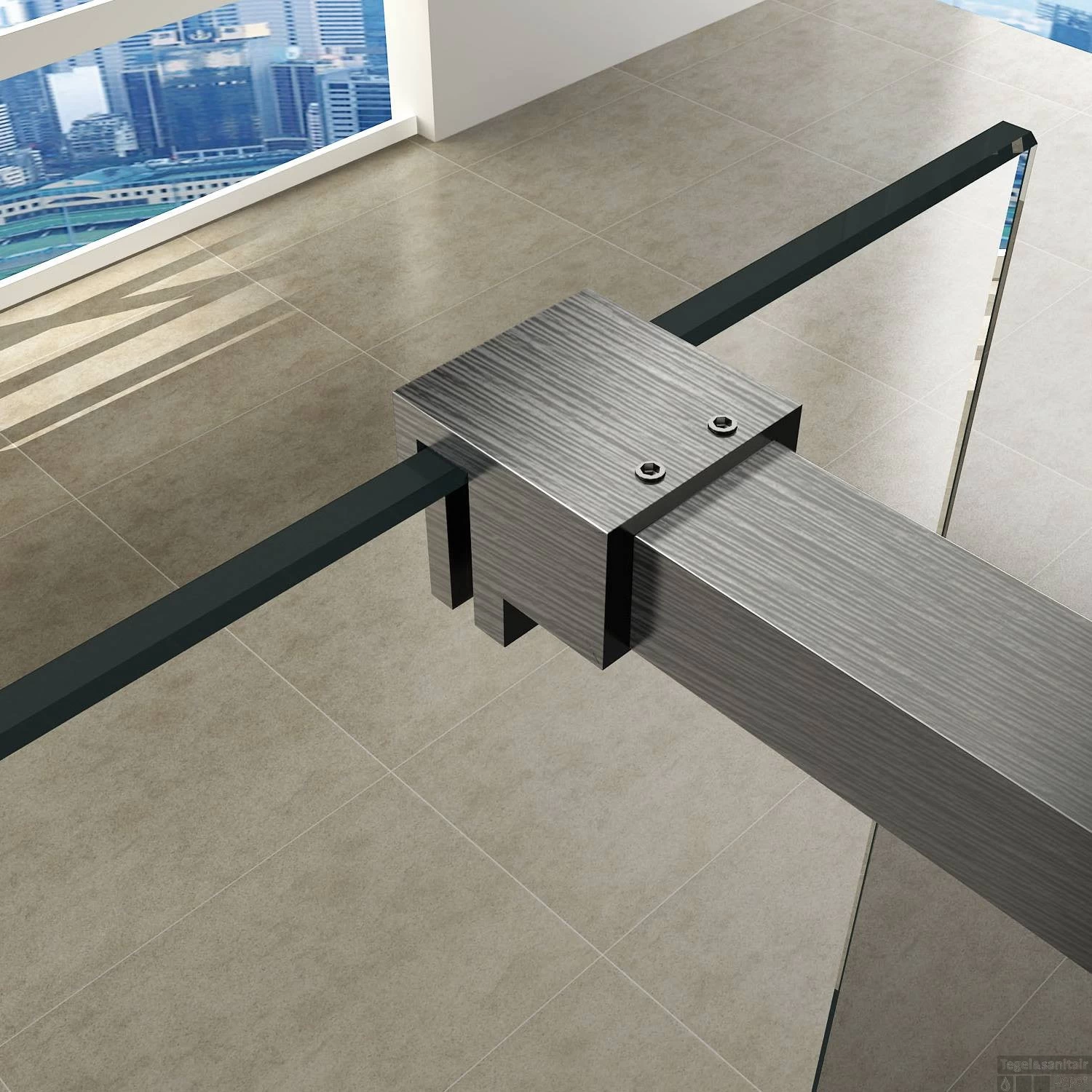 BWS Inloopdouche Pro Line Rookglas Met Middenband 110x200 8mm Nano Coating RVS Profiel En Stang - Afbeelding 4