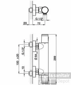 Cisal Less Douche Thermostaatkraan Opbouw LST01012A RVS-look