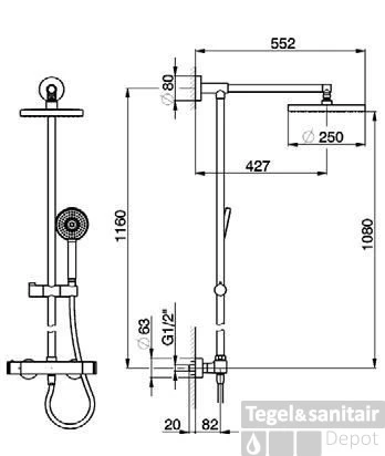 Cisal Roadster Douchekolom Thermostaat Mat Wit 250mm RRC780204Q