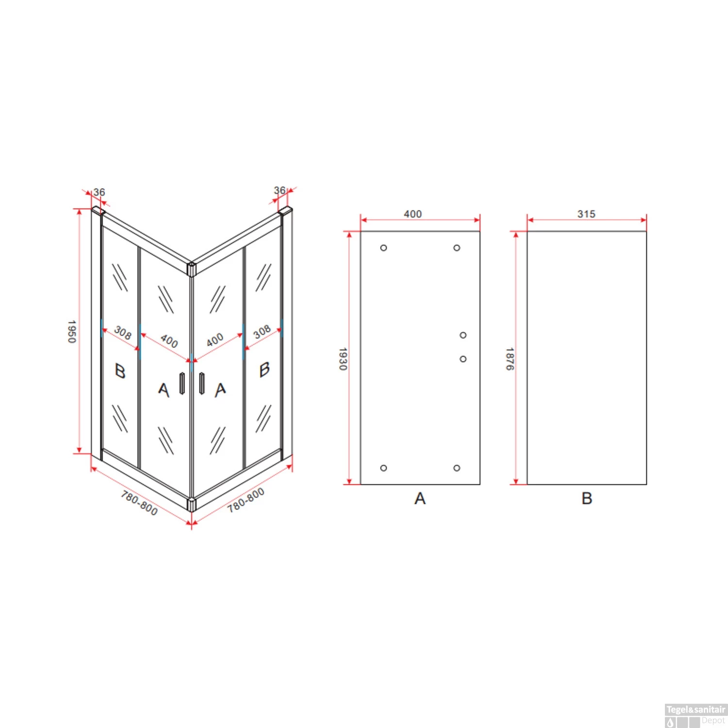Douchecabine Boss & Wessing Aloni 80x80x195 Cm Chroom Profiel - Afbeelding 2