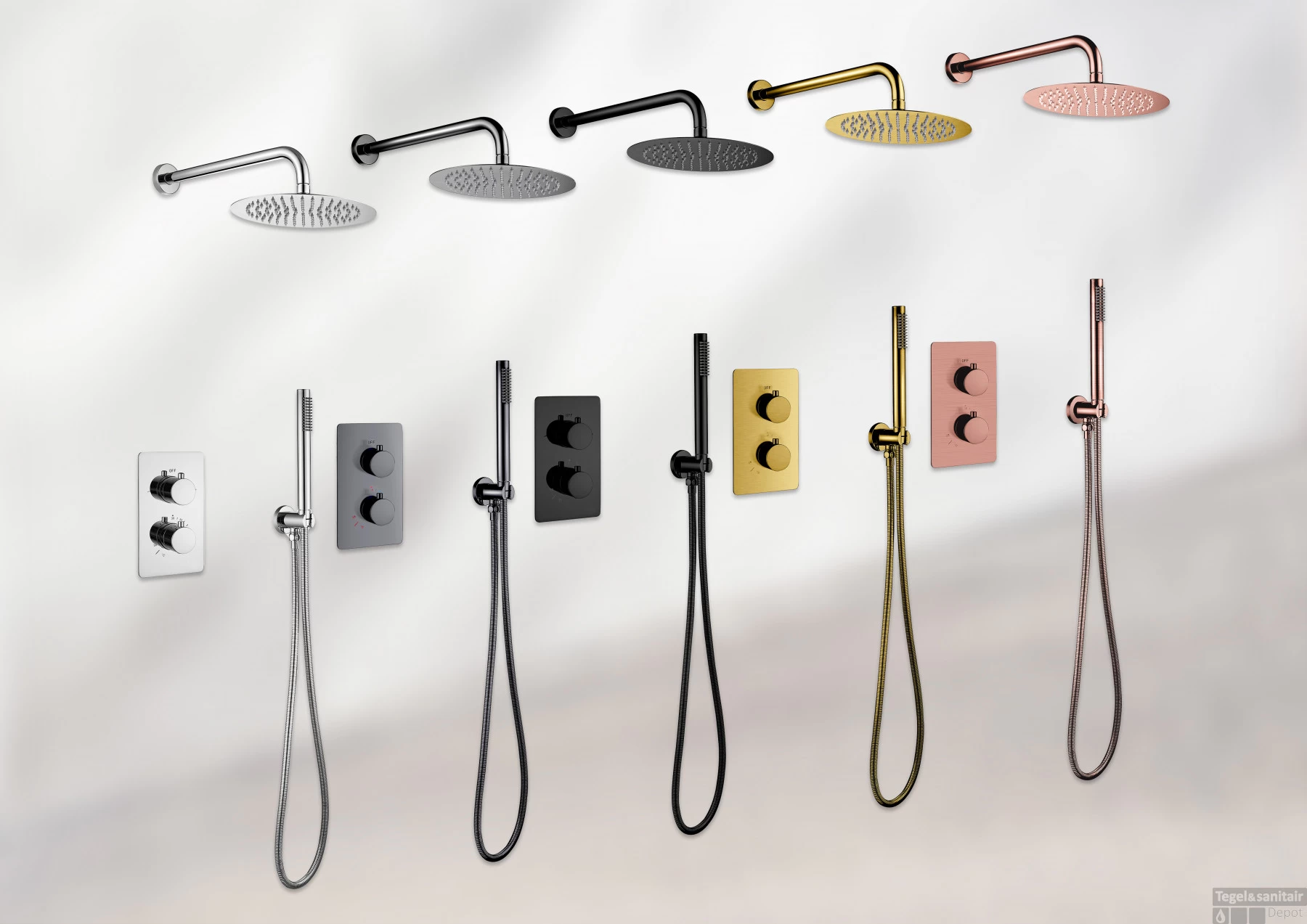 Inbouw Regendouche Set Boss & Wessing Colorato Met Handdouche En Wanduitloop Geborsteld Goud - Afbeelding 6