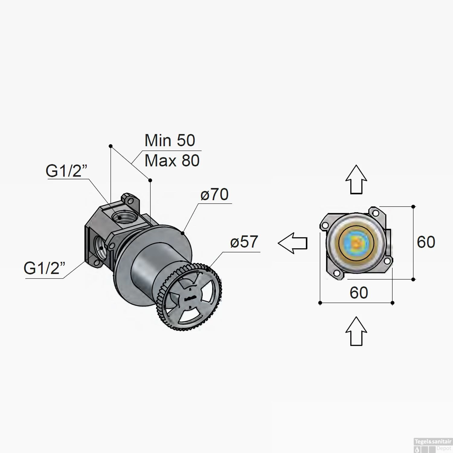 Inbouwkraan Hotbath Cobber @Work Met 2-Weg Omstel Geborsteld Nikkel (excl. Inbouwdeel) - Afbeelding 4