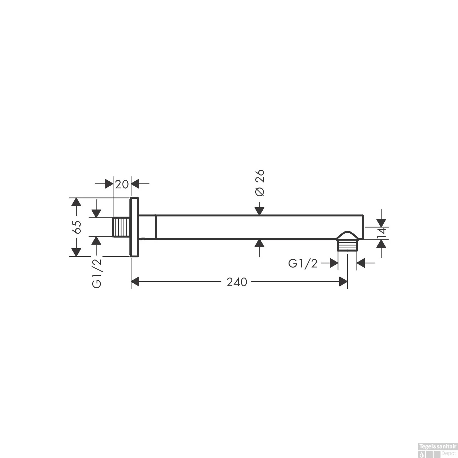 Douche Arm HansGrohe Vernis Blend 24 Cm Mat Zwart - Afbeelding 2