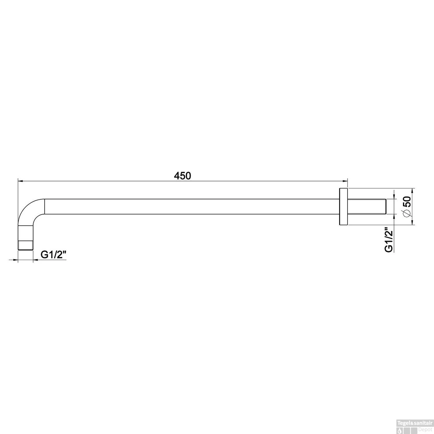 Douchearm Rond Gebogen Caral Wiesbaden Muurbevestiging 45 Cm Mat Zwart - Afbeelding 2