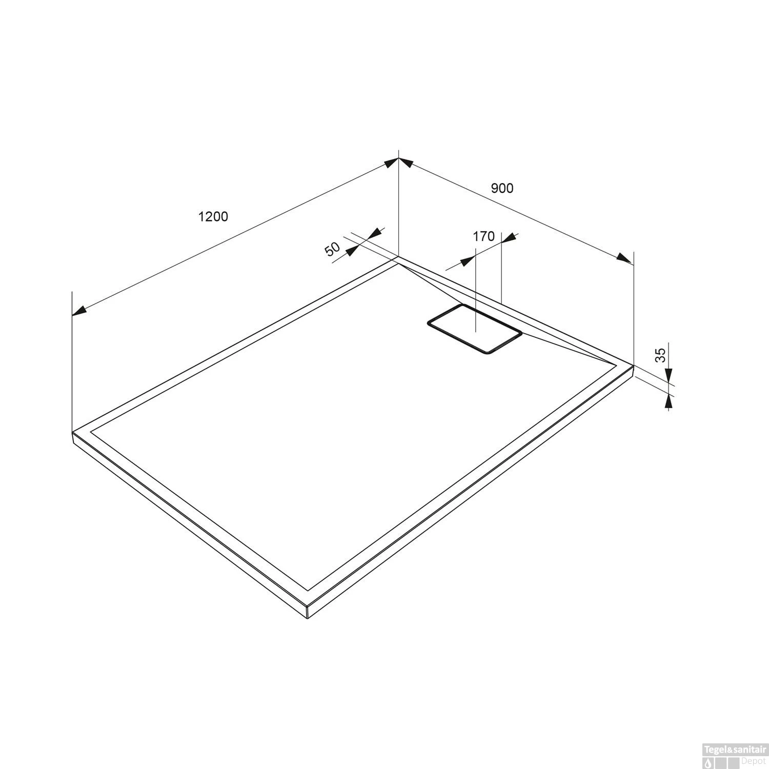 Douchebak Allibert Terreno Rechthoek Inbouw Polybeton 120x90 Cm Bazalt Zwart - Afbeelding 4