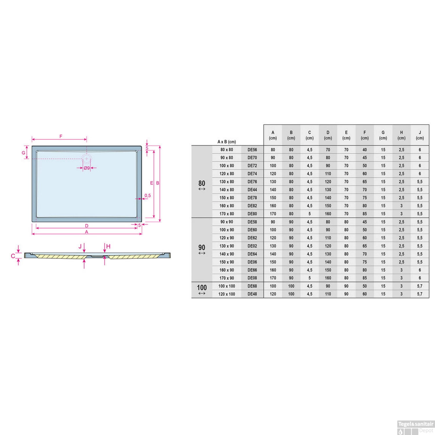 Douchebak Riho Sion 120x100 Cm Glans Wit - Afbeelding 2