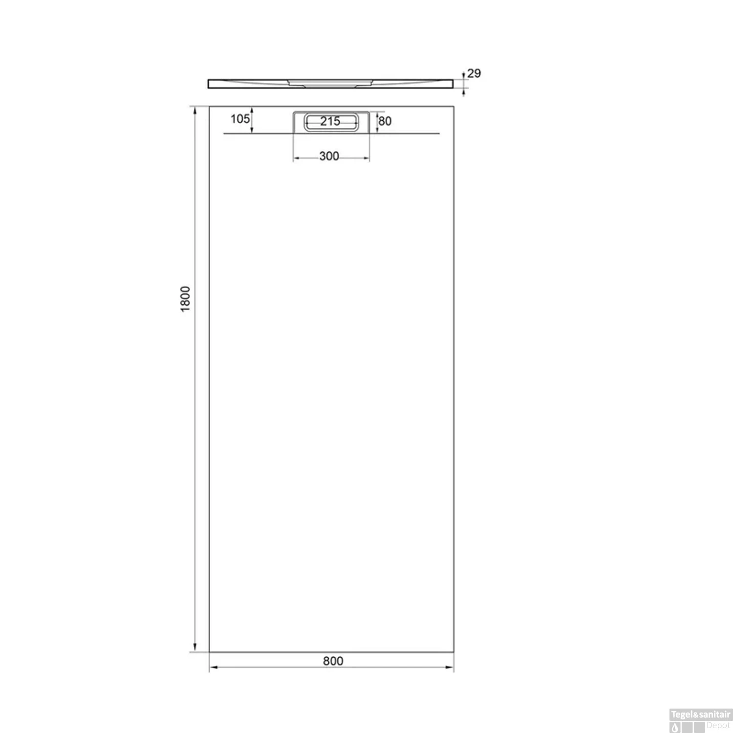 Douchebak + Sifon Allibert Rectangle 180x80 Cm Gunmetal - Afbeelding 2