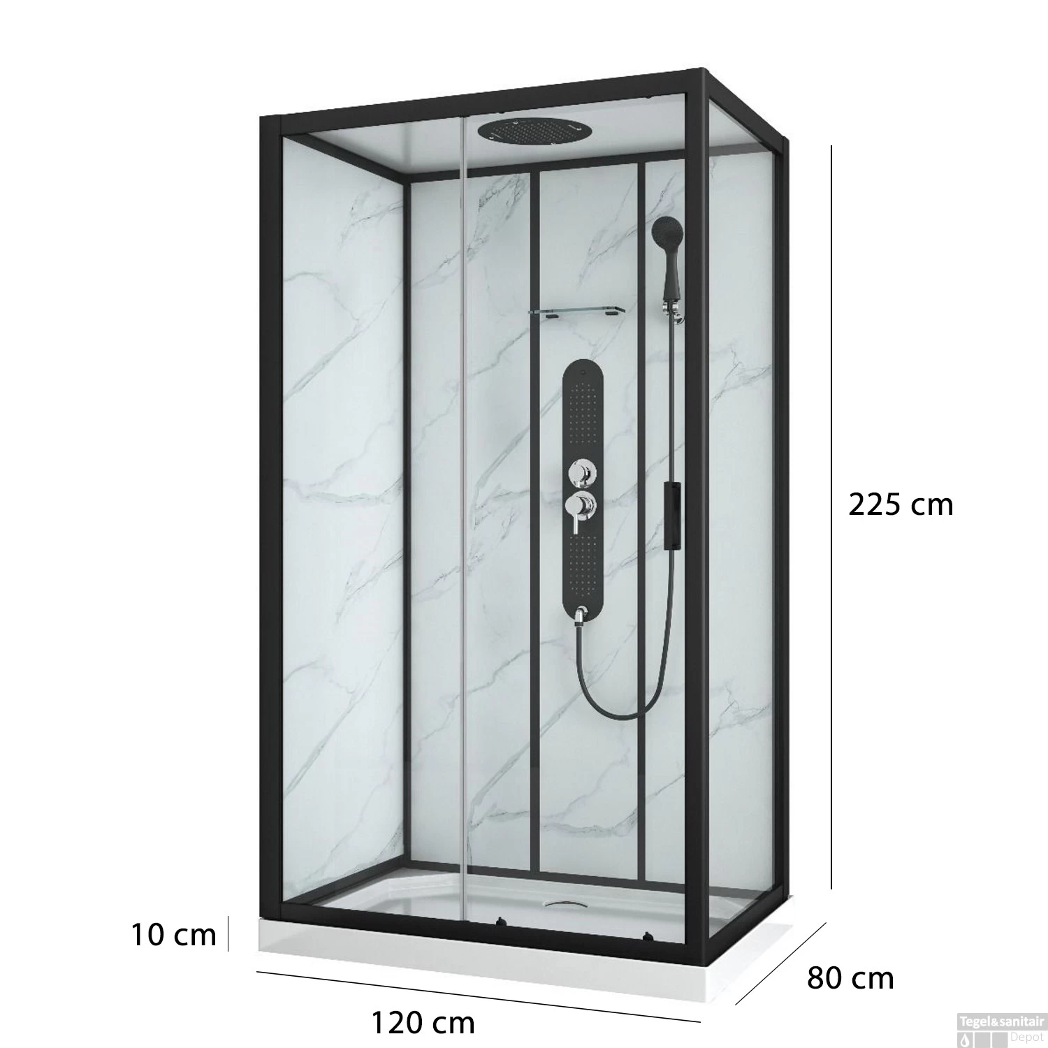 Douchecabine Allibert Alep Hoekmodel 120x80x225 Cm Rechthoek Frontale Instap Met Schuifdeur - Afbeelding 3