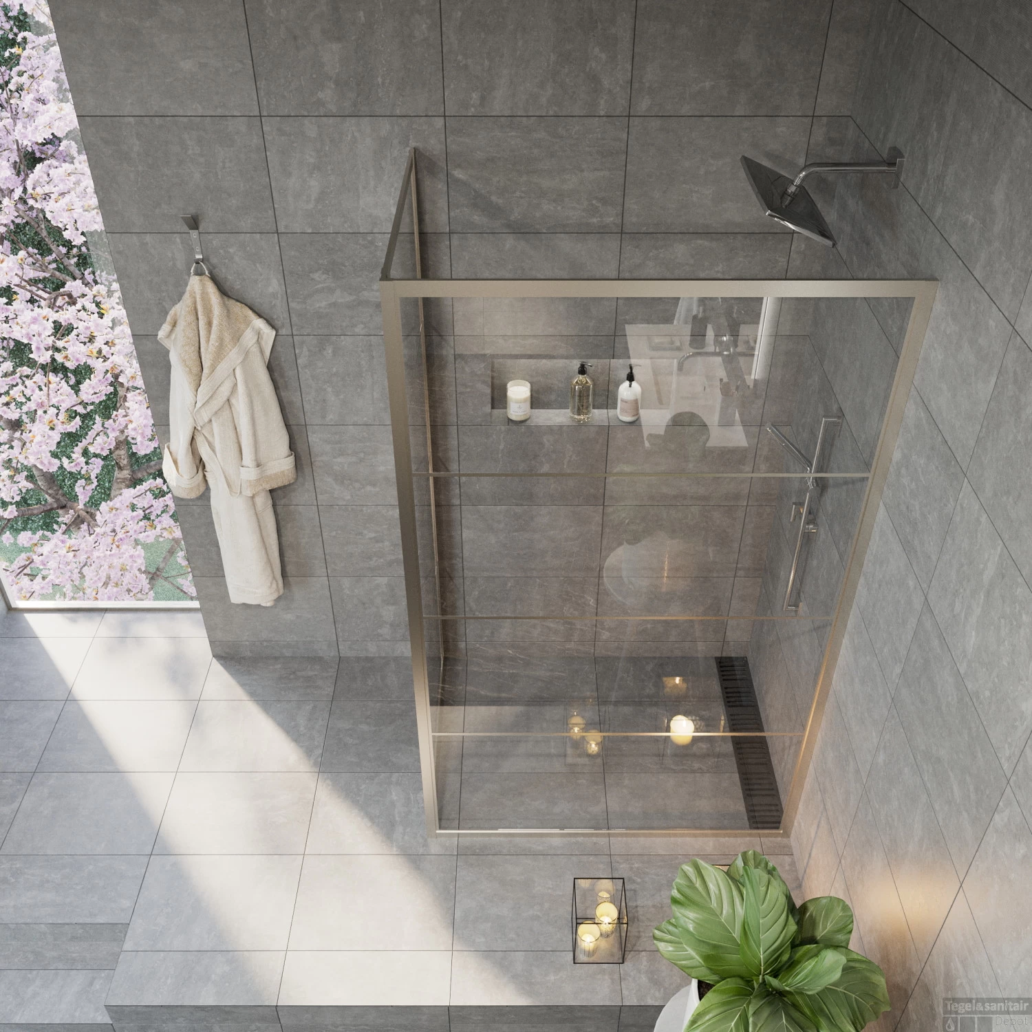 Douchecabine BWS Frame 120x80 Cm 8 Mm NANO Glas Met Raster RVS - Afbeelding 2