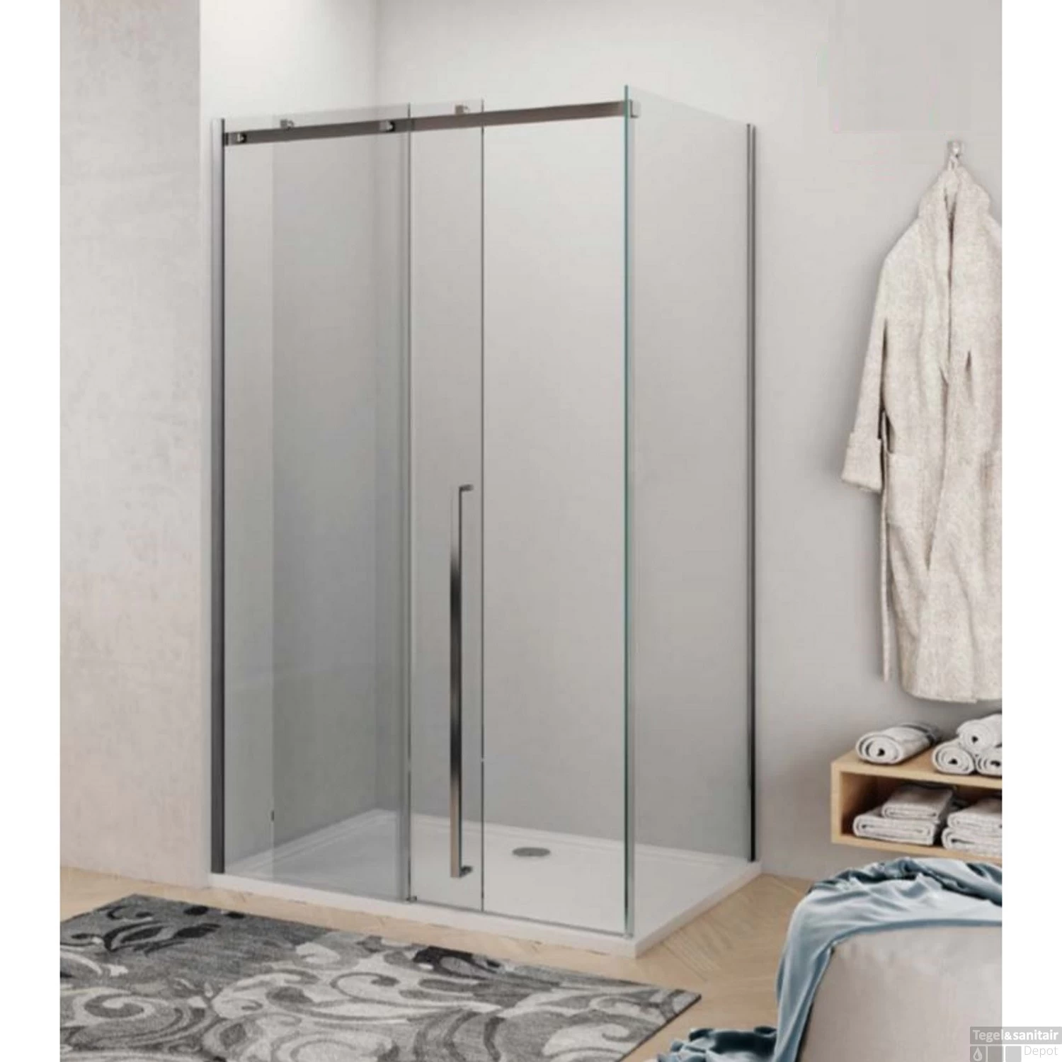 Douchecabine Lacus La Maddalena 150 Cm Schuifdeur Met Zijwand RVS Profiel