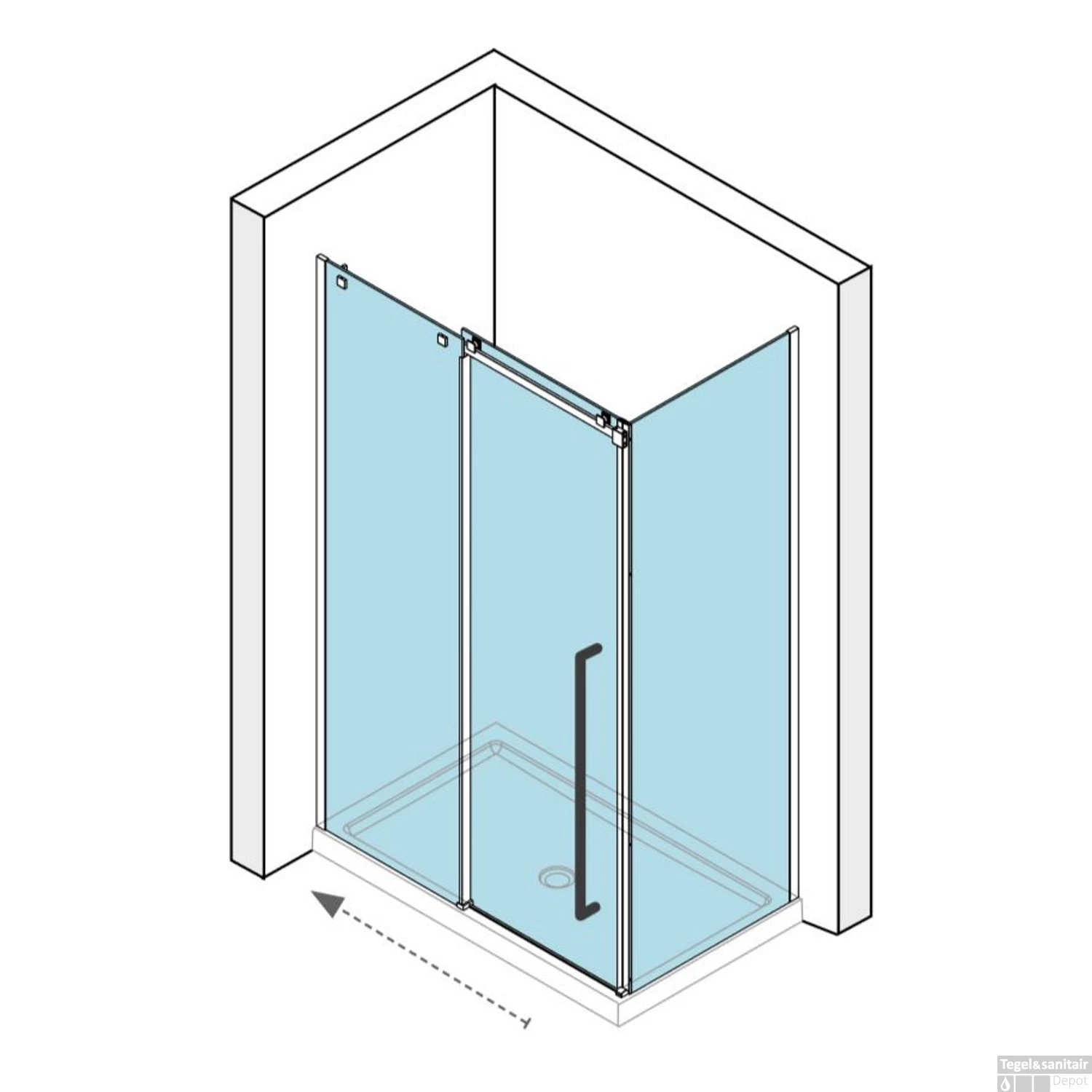 Douchecabine Lacus La Maddalena 150 Cm Schuifdeur Met Zijwand RVS Profiel - Afbeelding 3