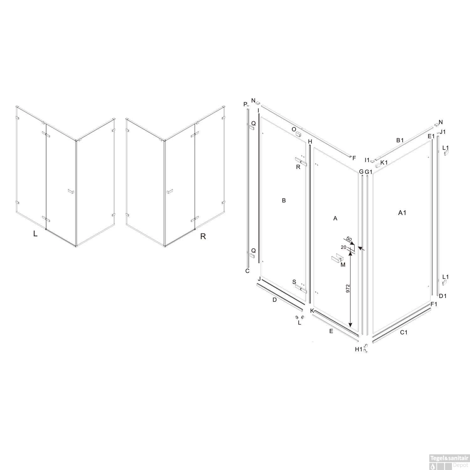 Douchecabine Lacus S. Pietro Aluminium Profiel Goud - Afbeelding 2
