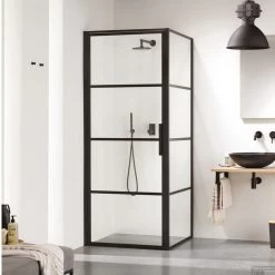 Douchecabine Sealskin Soho 80x80 Cm Met Draaideur Rechts Hoekcabine 8 Mm Helderglas Mat Zwart