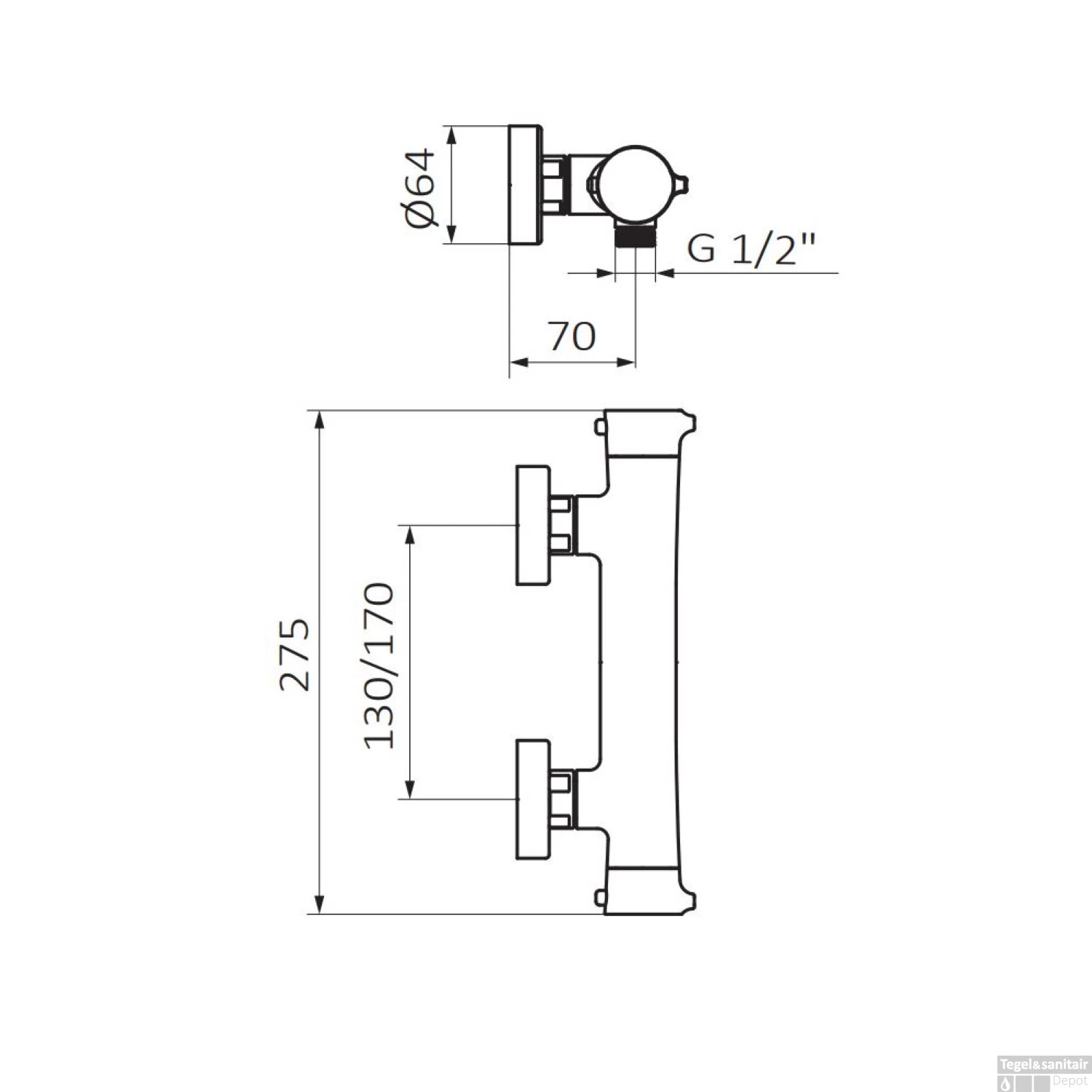 Douchekraan GRB Time Thermostatisch Anti-Kalk Coating Chroom (zonder Handdoucheset) - Afbeelding 2