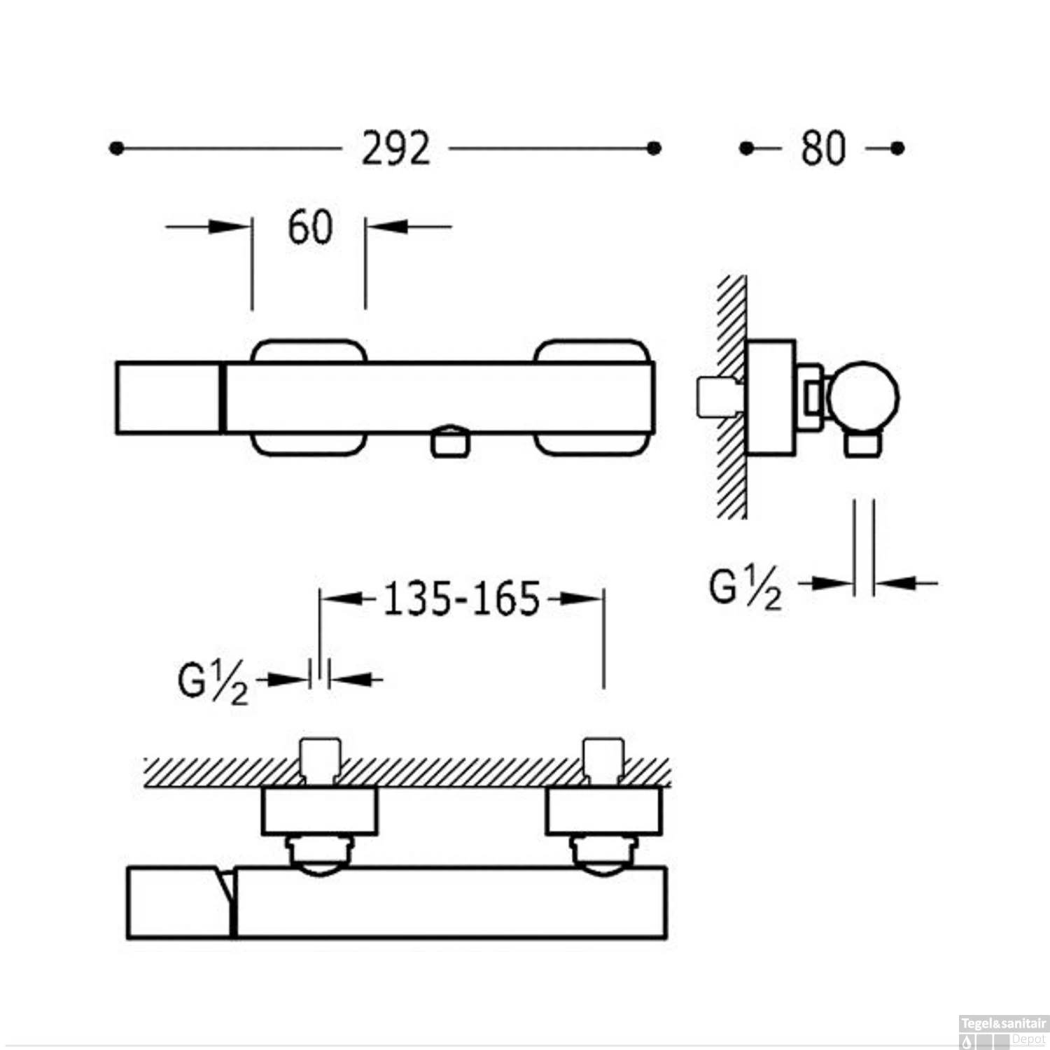 Douchemengkraan Tres Loft Met Handdouche 29.2x8 Cm Rond Mat Zwart - Afbeelding 2