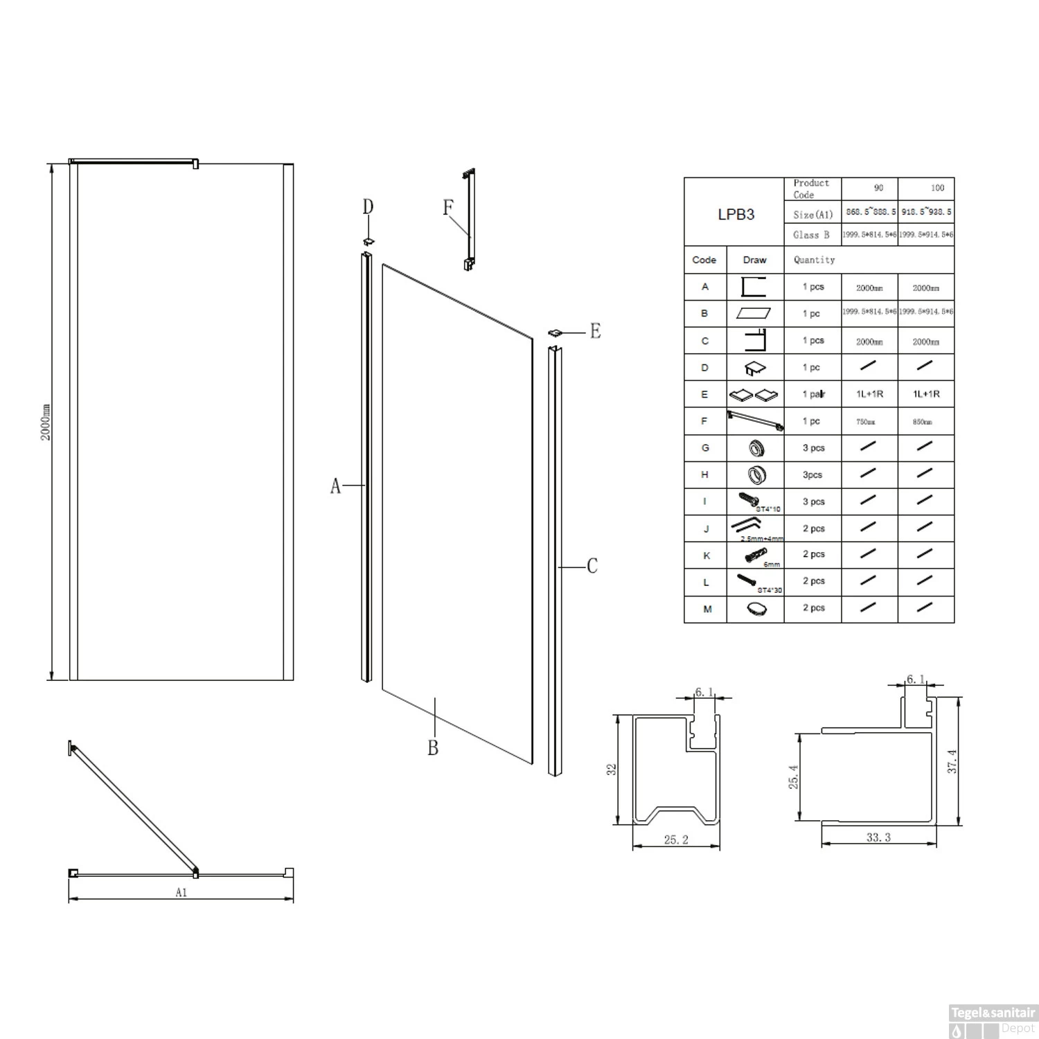 Douchewand Lacus Giglio Evo Fox Tbv Nisdeur Gilgio Evo Fox 90 Cm Mat Glas Chroom - Afbeelding 2